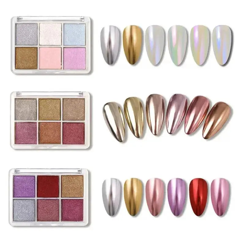 Holographic Aurora Nail Glitter Powder Kit Six Color Set
