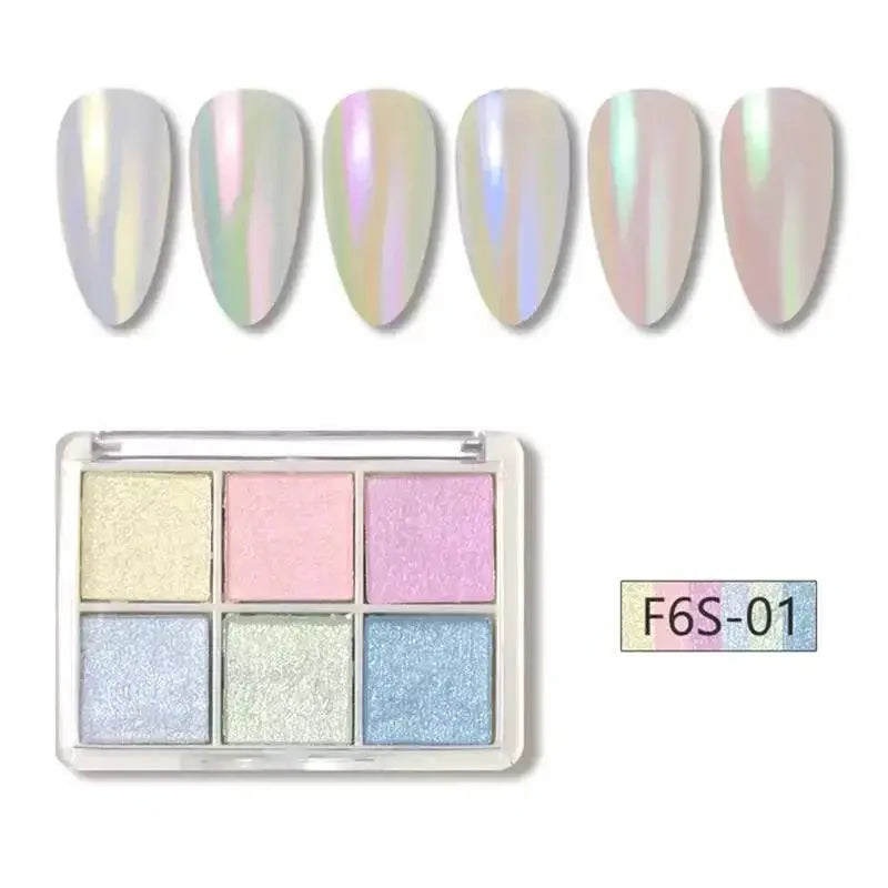 Holographic Aurora Nail Glitter Powder Kit Six Color Set
