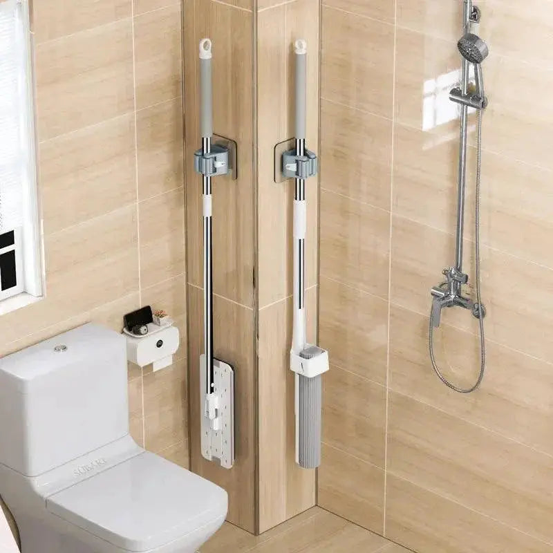 Bathroom Storage Organizer Hooks Wall Mop Broom Holder