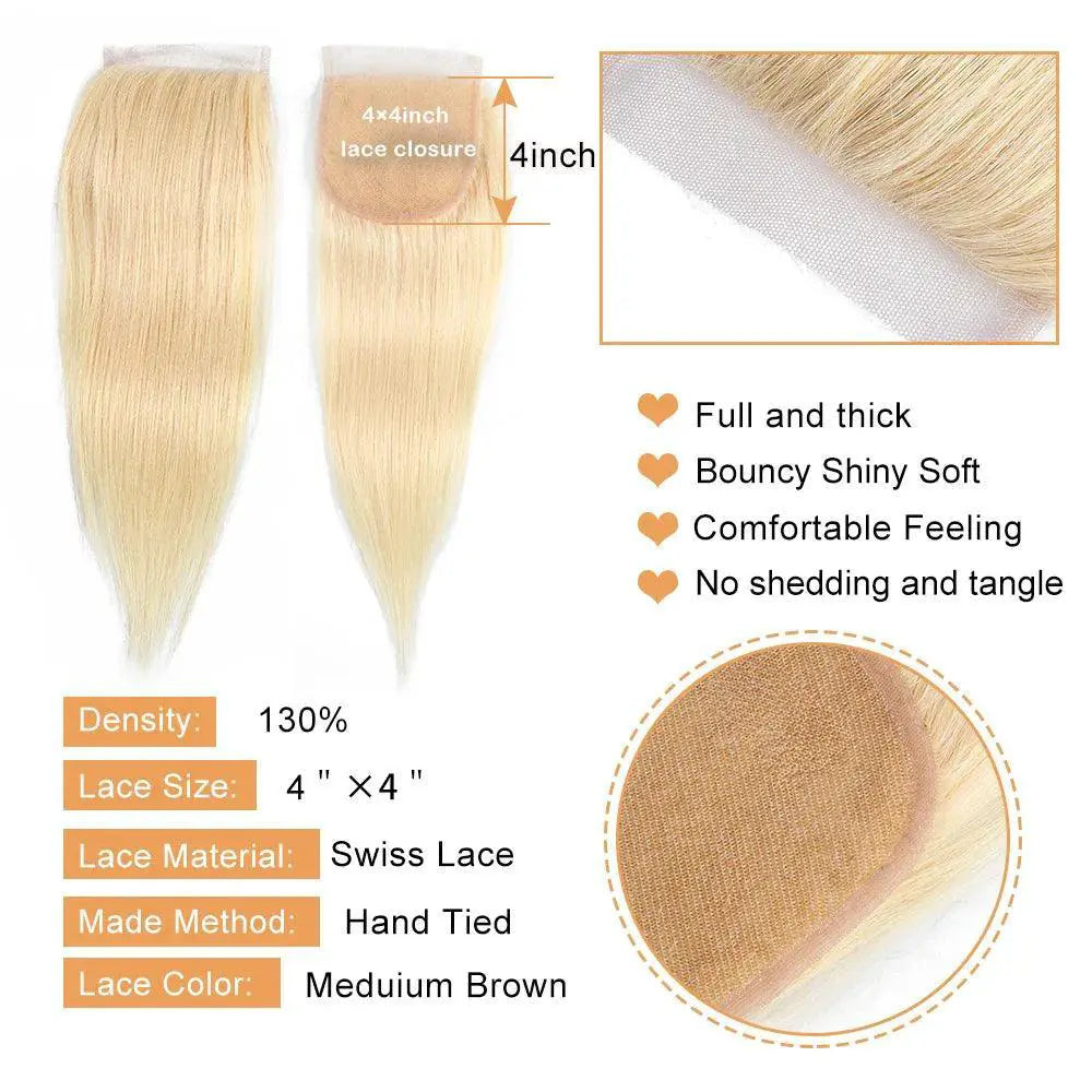 Honey Blonde Ombre 4x4 Lace Closure Remy Human Hair