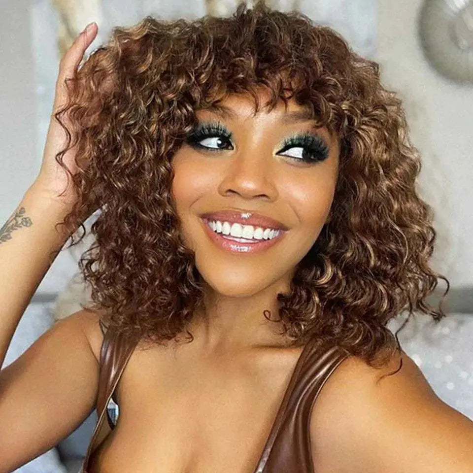 Honey Water Wave Blonde Pixie Bob Cut Premium Human Hair Wig