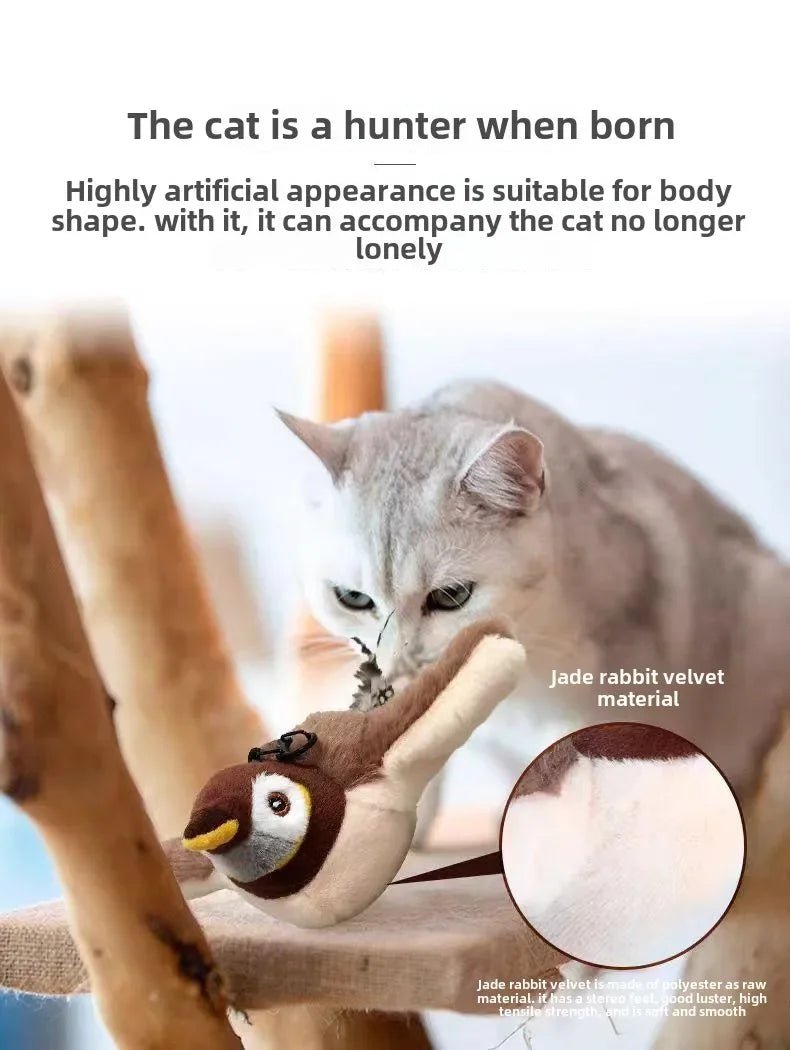 Hot Cat Dancing Sparrow Catnip Toy - Touch Activated Rechargeable USB Plush Bird