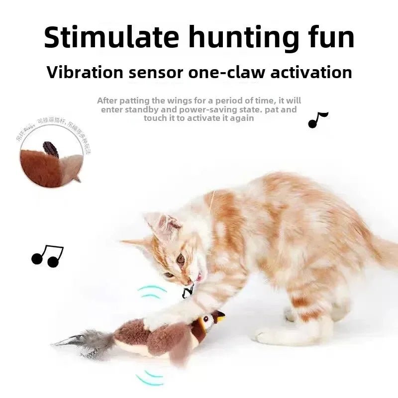 Hot Cat Dancing Sparrow Catnip Toy - Touch Activated Rechargeable USB Plush Bird