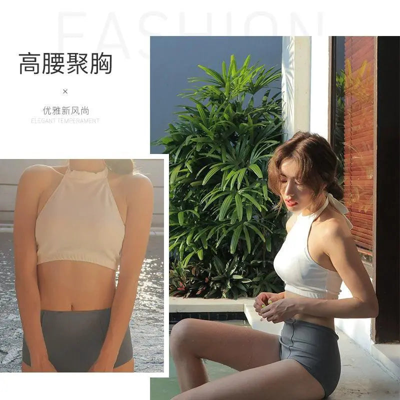 Hot Spring Ins Style High Collar Minimalist Womens Swimsuit