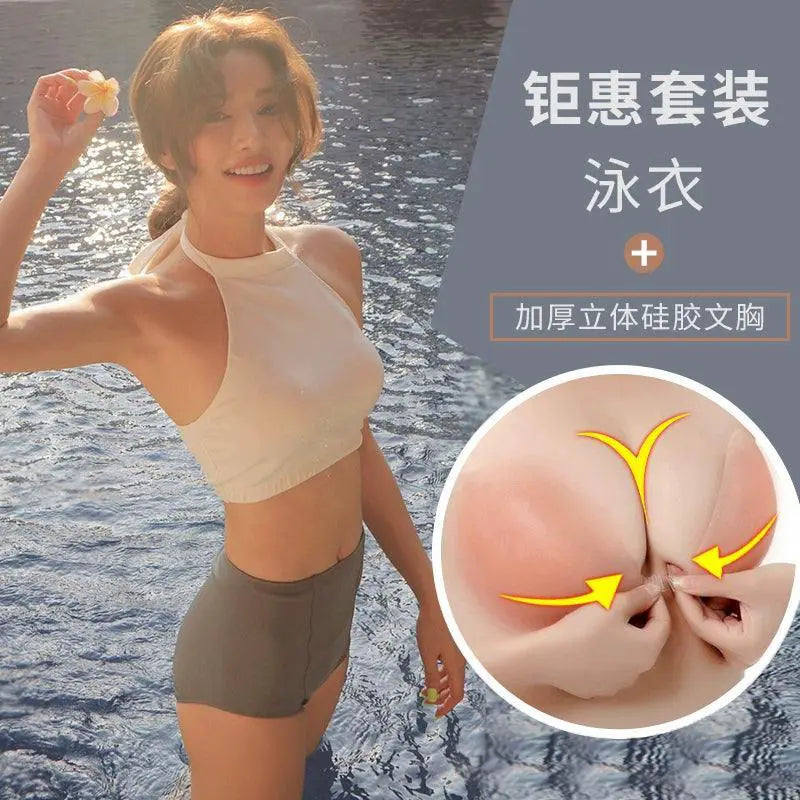 Hot Spring Ins Style High Collar Minimalist Womens Swimsuit