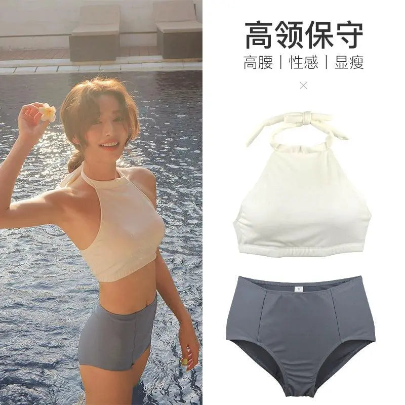 Hot Spring Ins Style High Collar Minimalist Womens Swimsuit