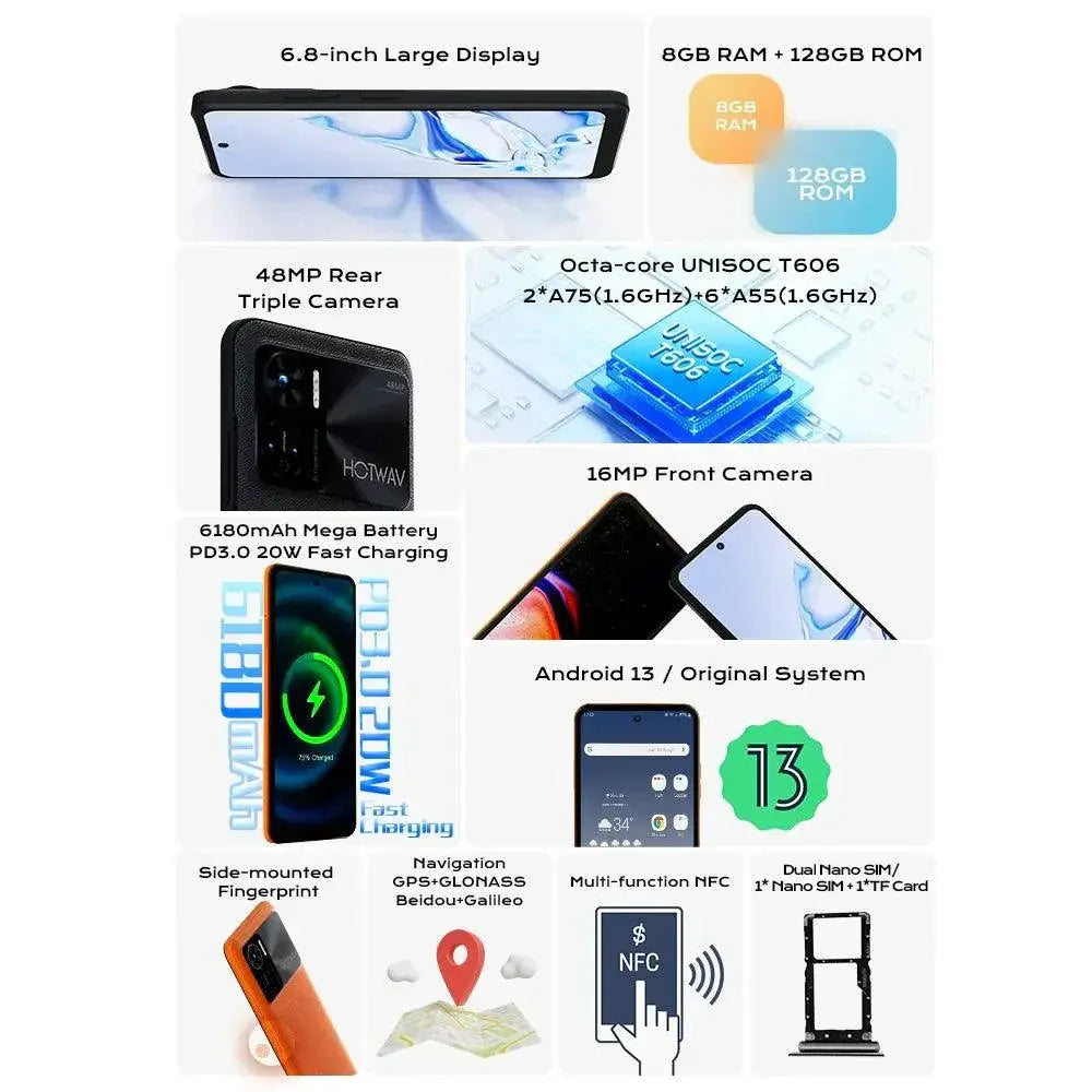 Hotwav Note 12 6.8 Inch HD Plus Android 13 Smartphone