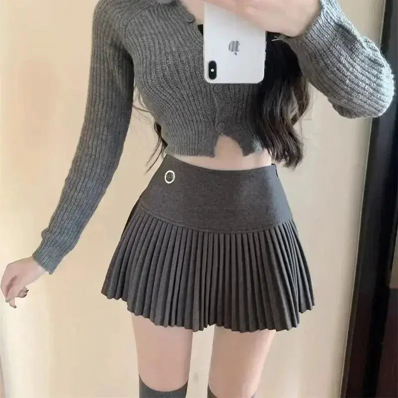Woolen Pleated Skirt Korean Cute Sexy A Line Mini Chic