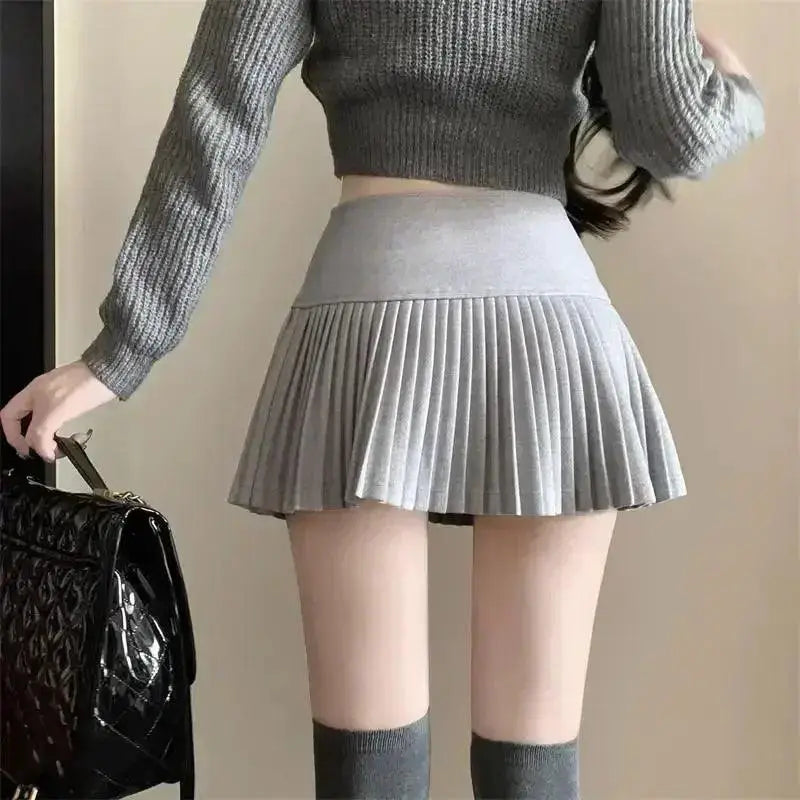 Woolen Pleated Skirt Korean Cute Sexy A Line Mini Chic