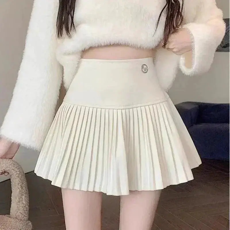 Woolen Pleated Skirt Korean Cute Sexy A Line Mini Chic