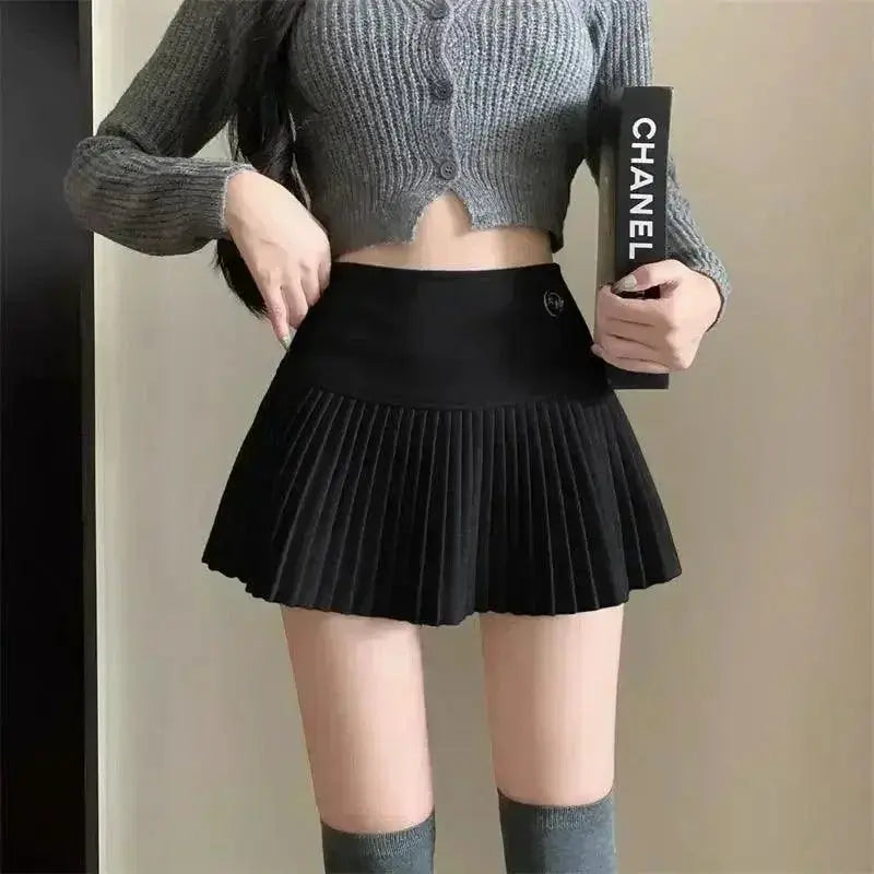 Woolen Pleated Skirt Korean Cute Sexy A Line Mini Chic
