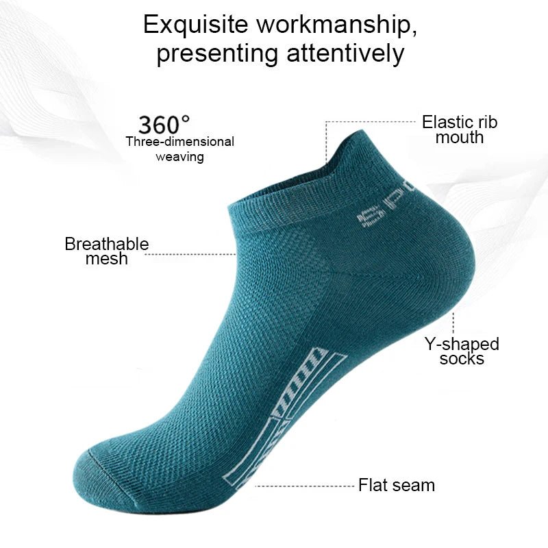 HSS 5Pairs Organic Cotton Men Socks - Ankle Breathable Mesh Sports Sock SummerEU