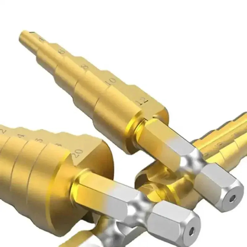 HSS Titanium Coated Step Drill Bit Set 4 - 12mm 4 - 20mm 4 - 32mm