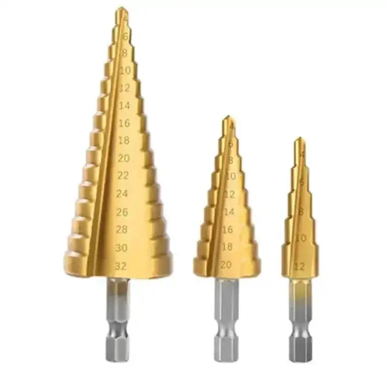HSS Titanium Coated Step Drill Bit Set 4 - 12mm 4 - 20mm 4 - 32mm