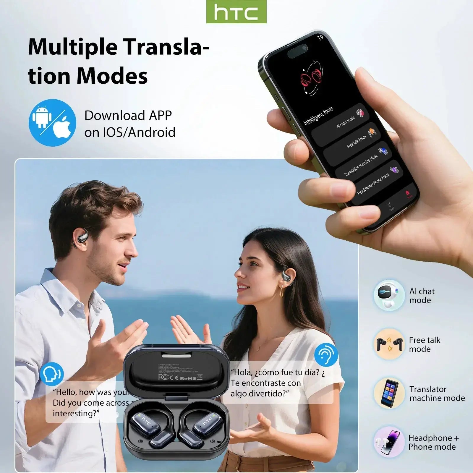 HTC NE25 AI Translator Real Time Translation Earbuds
