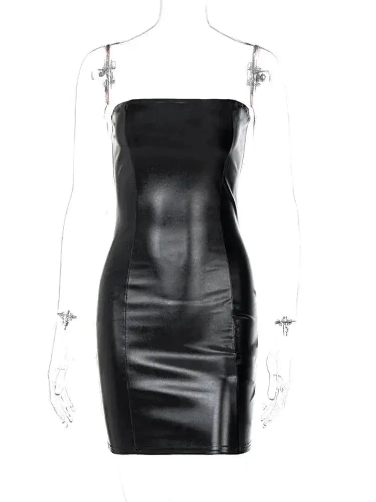 Hugcitar Mini Leather Tube Dress Edgy Streetwear Fashion