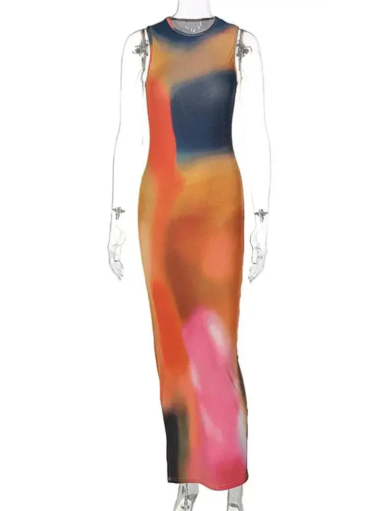 Hugcitar Tie Dye Ribbed Midi Dress Summer Fashion