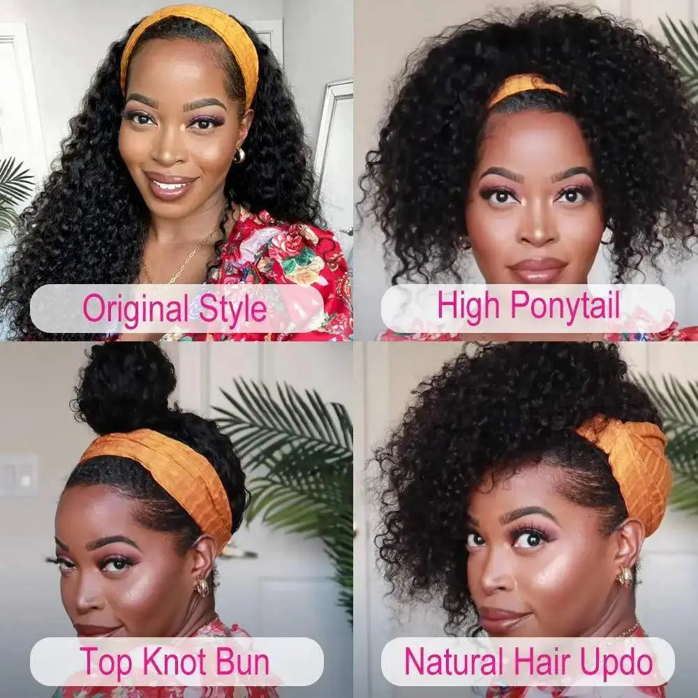 Human Hair Kinky Curly Headband Wig For Effortless Beauty