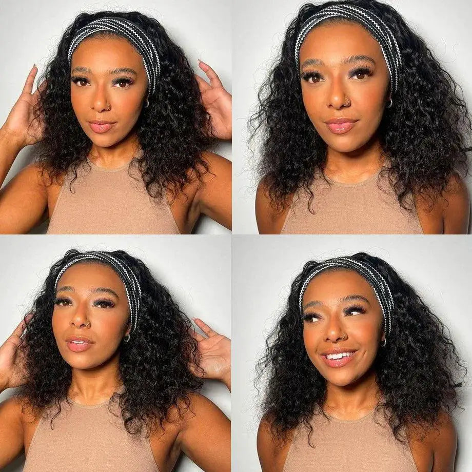 Human Hair Kinky Curly Headband Wig For Effortless Beauty
