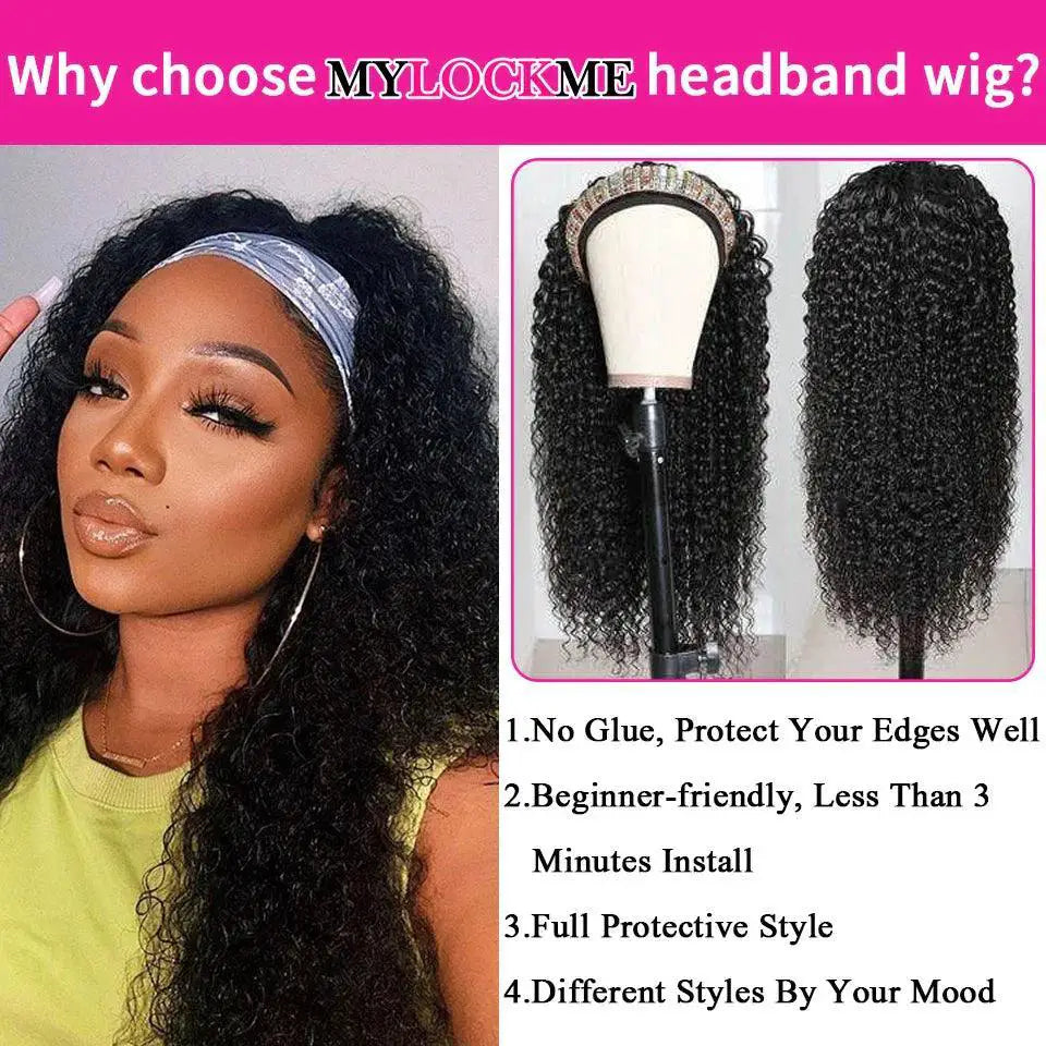 Human Hair Kinky Curly Headband Wig For Effortless Beauty