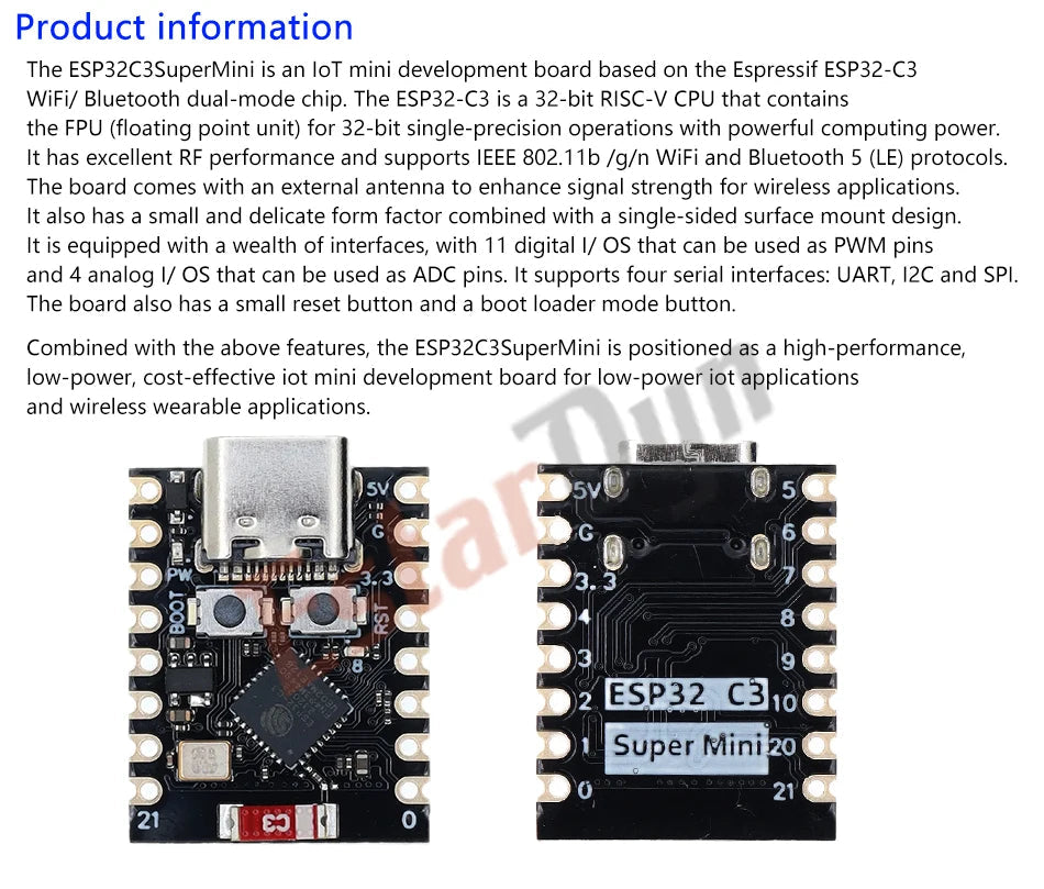 HWGATL ESP32 - C3 Development Board - SuperMini WiFi And Bluetooth For Arduino Pro