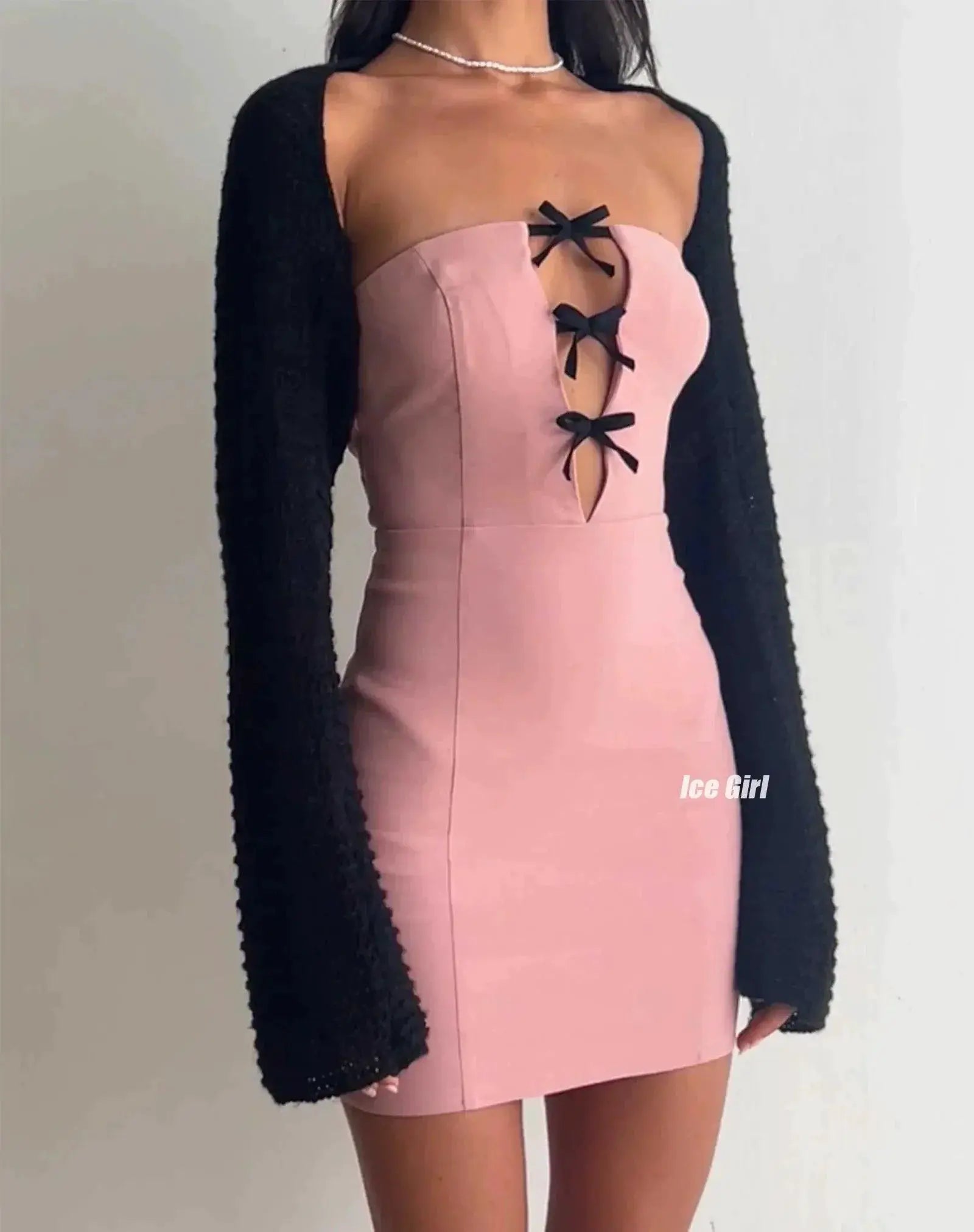 Icegirl Chest Bow Flirty Party Dress Alluring Mini Dress