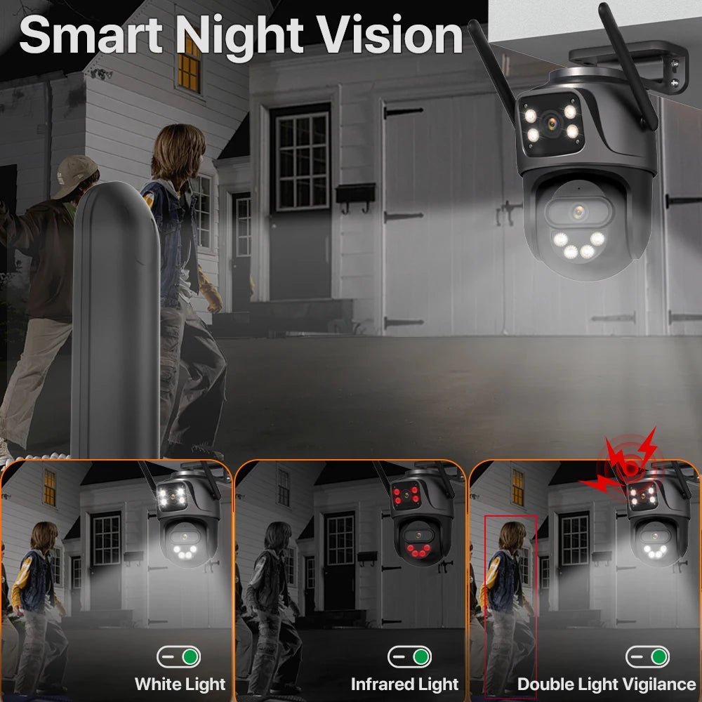 iCsee Three Screen WiFi IP Cameras Outdoor 4K Tri Lens - AI Human Detection Zone