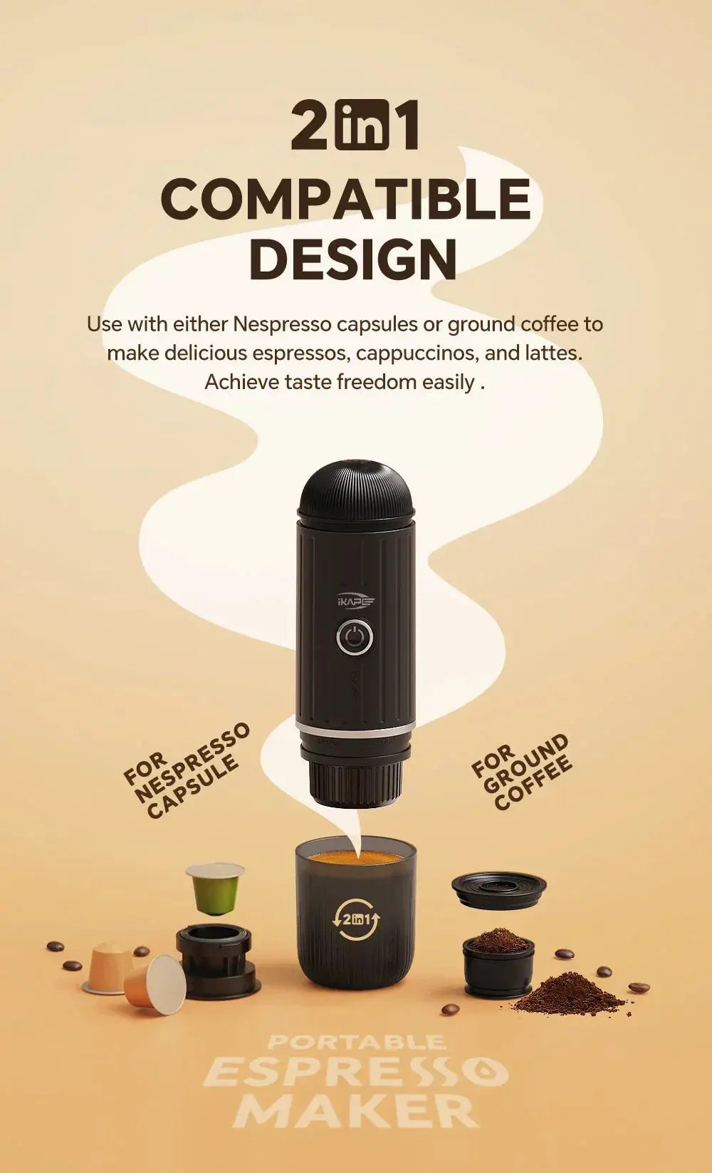 IKAPE Portable Electric Espresso Maker for Hot Cold Coffee