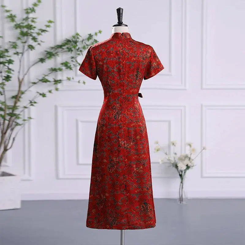 Improved Red Cheongsam Dress Vintage Elegance for Women