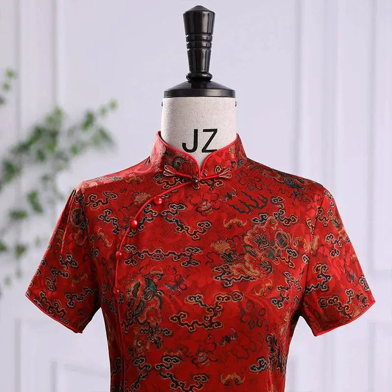 Improved Red Cheongsam Dress Vintage Elegance for Women