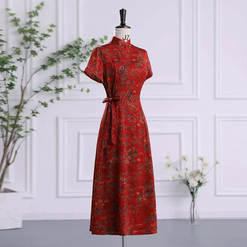 Improved Red Cheongsam Dress Vintage Elegance for Women