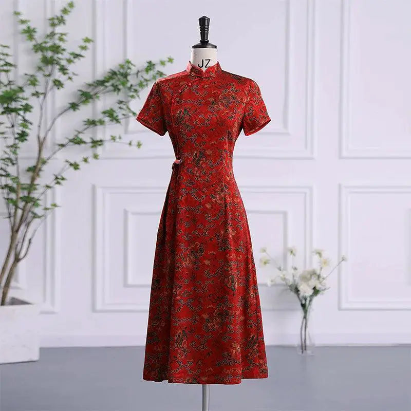 Improved Red Cheongsam Dress Vintage Elegance for Women