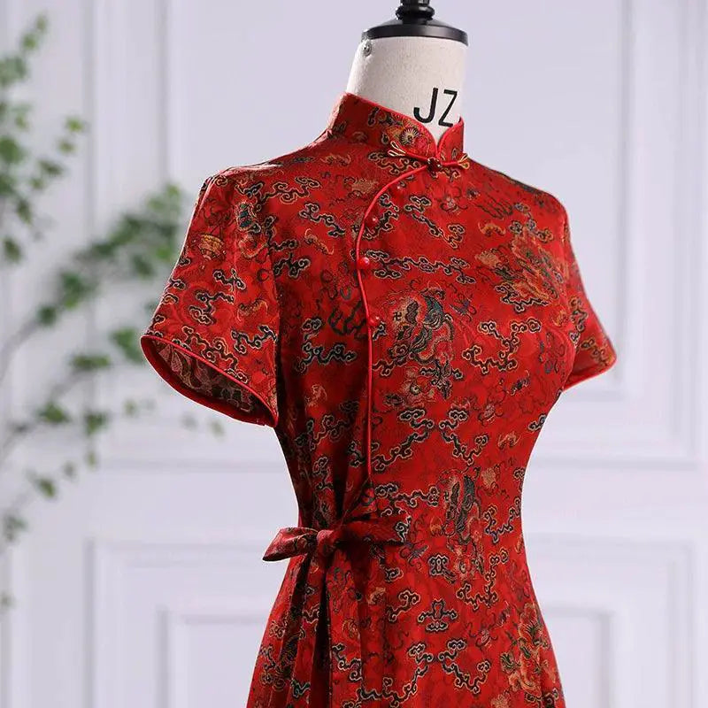 Improved Red Cheongsam Dress Vintage Elegance for Women