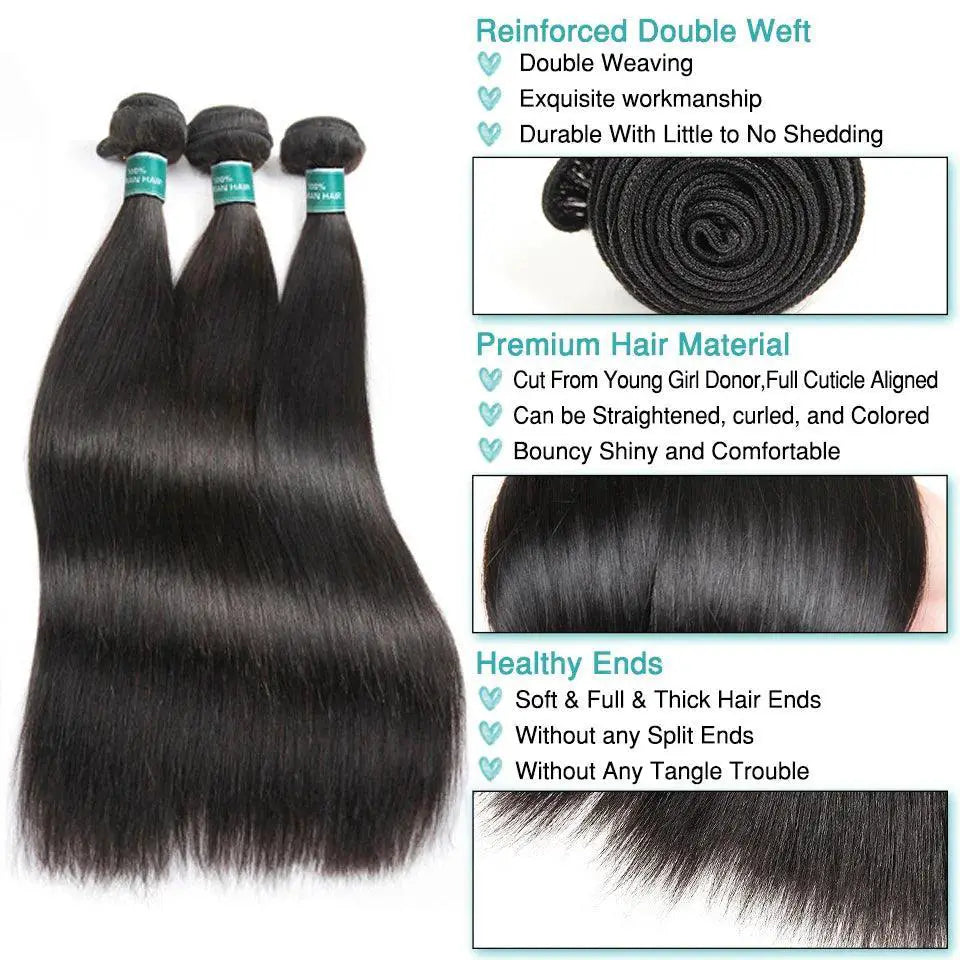 Indian Straight Hair Bundle Trio Luxe Remy Extensions