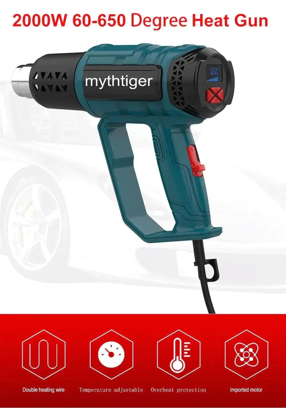 Industrial 2000W Heat Gun Hair Dryer For DIY Projects