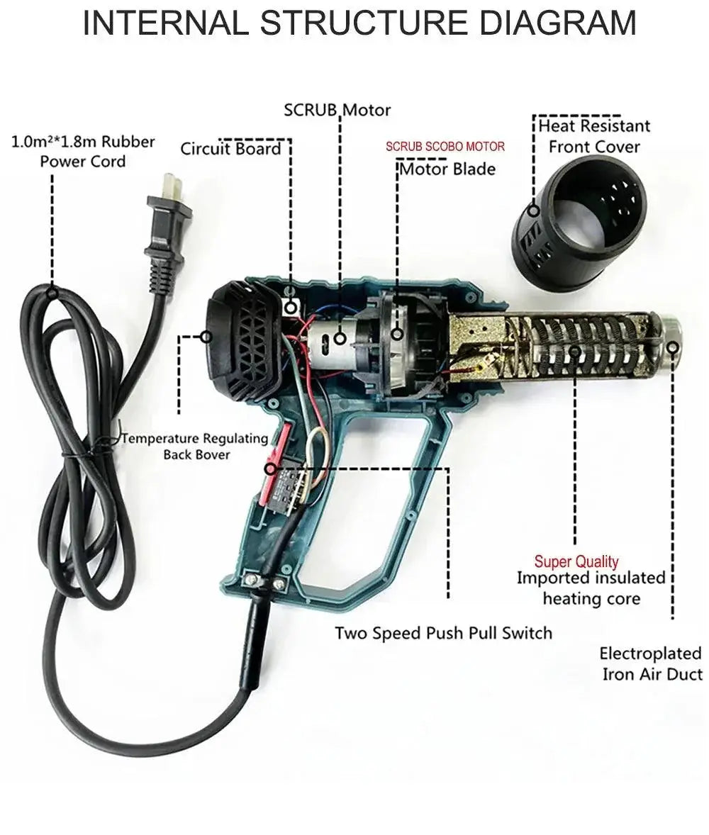 Industrial 2000W Heat Gun Hair Dryer For DIY Projects