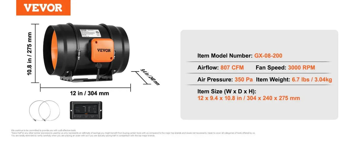 VEVOR Inline Duct Fan - Humidity Control — product view 19