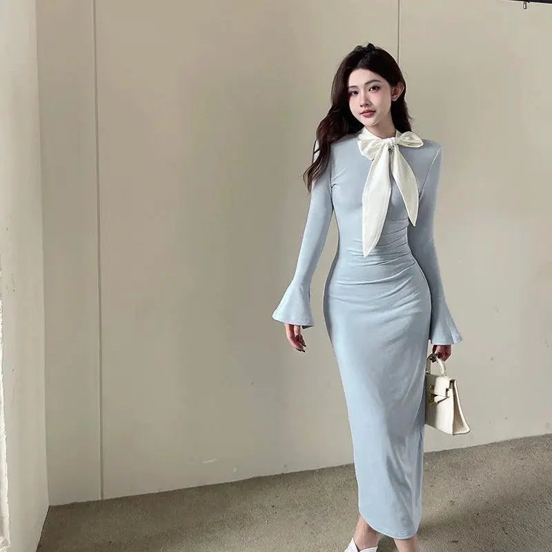 Insdoit Dress Chic Slim Fit Bow Detail Elegant Style