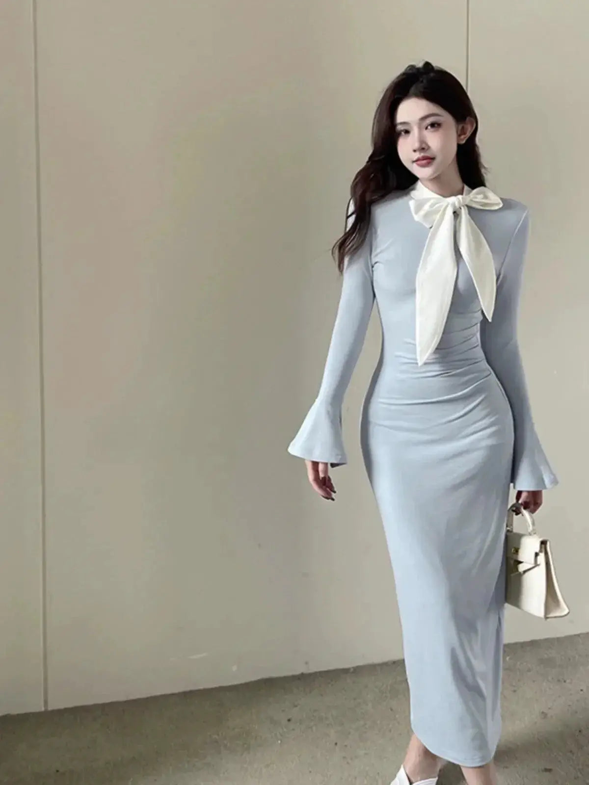 Insdoit Dress Chic Slim Fit Bow Detail Elegant Style
