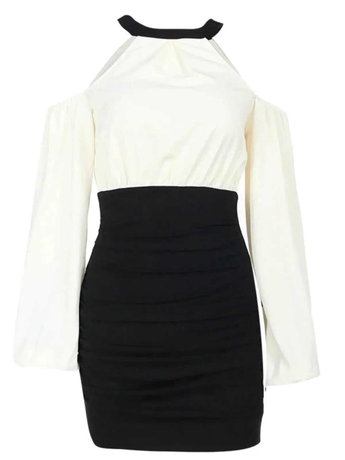 Instahot Patchwork Cold Shoulder Dress Chic Autumn Fashion
