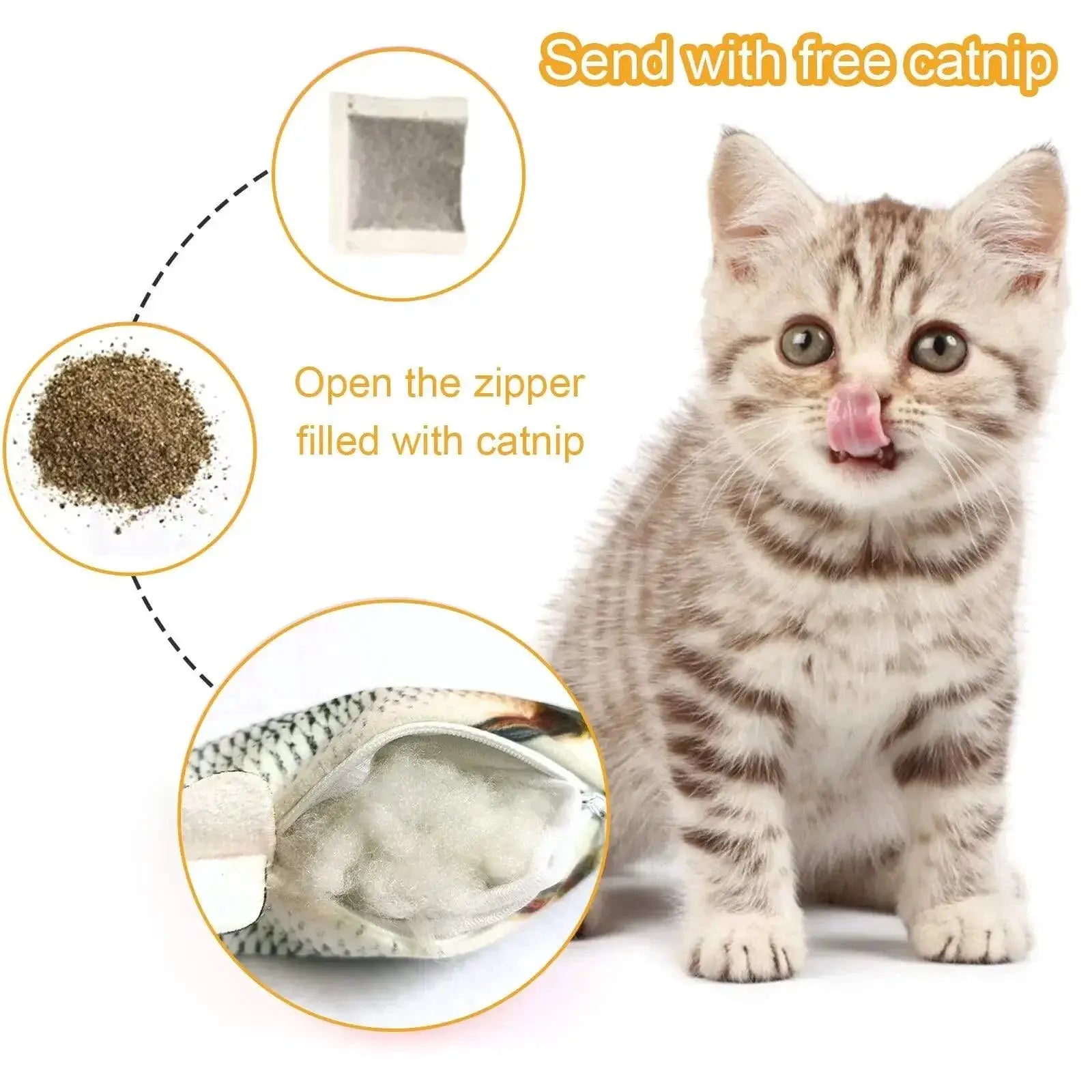Interactive 3D Pet Fish Toy USB Charger Plush Cat Toy