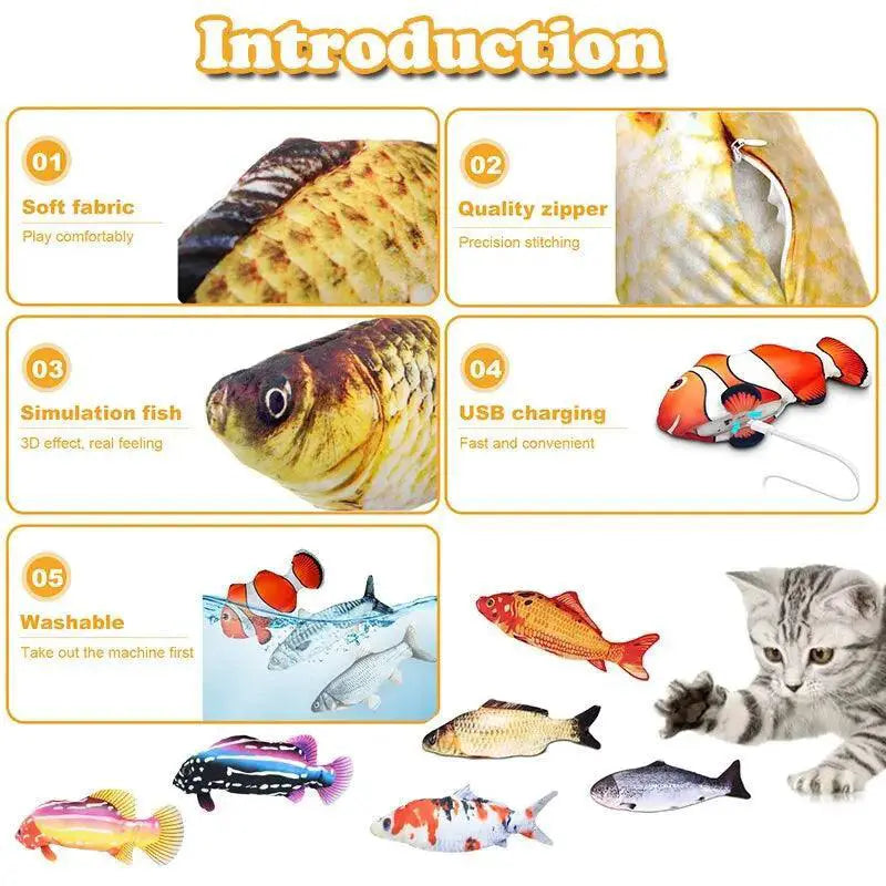 Interactive 3D Pet Fish Toy USB Charger Plush Cat Toy