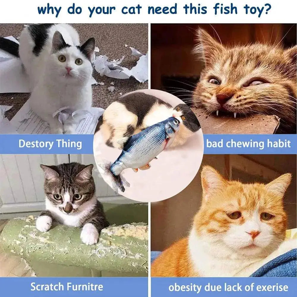 Interactive 3D Pet Fish Toy USB Charger Plush Cat Toy