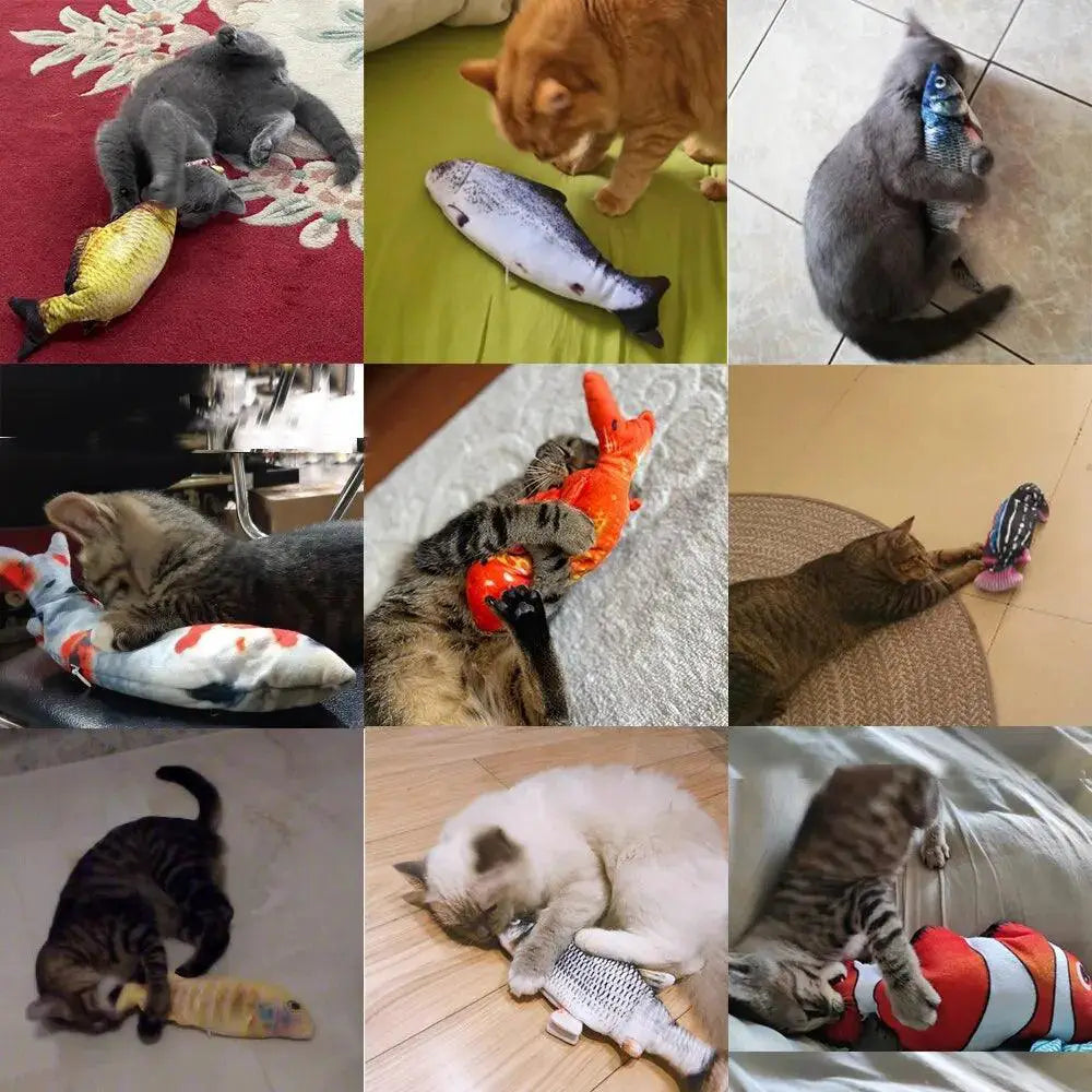 Interactive 3D Pet Fish Toy USB Charger Plush Cat Toy