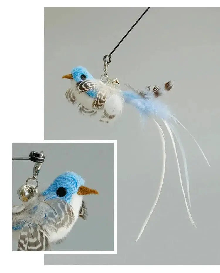 Interactive Bird And Feather Cat Wand With Bell Toy