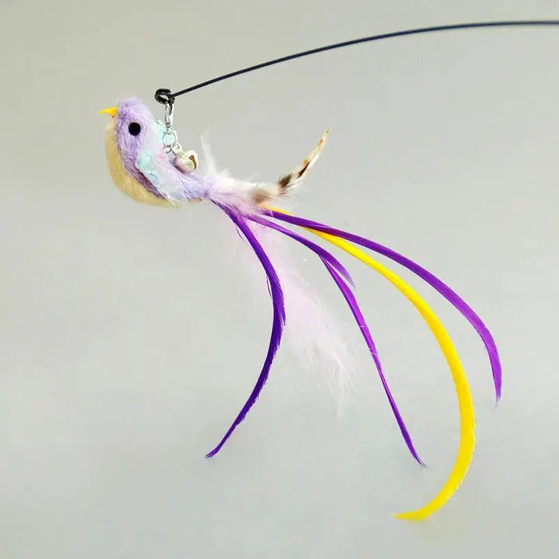 Interactive Bird And Feather Cat Wand With Bell Toy