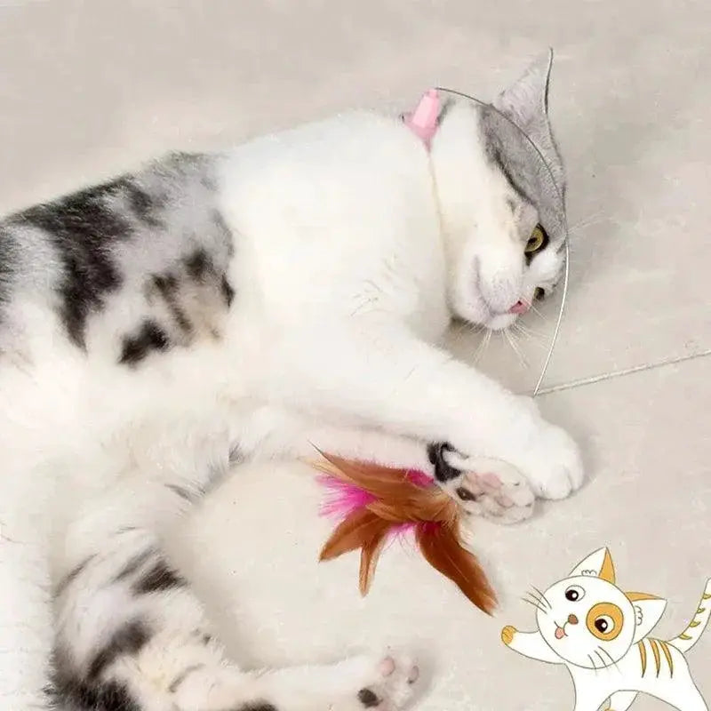 Interactive Cat Teaser Stick Collar Game With Feather Toys