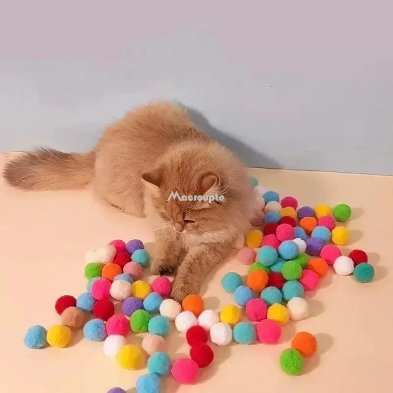 Interactive Cat Toy Set Mini Pompoms And Plush Balls Fun