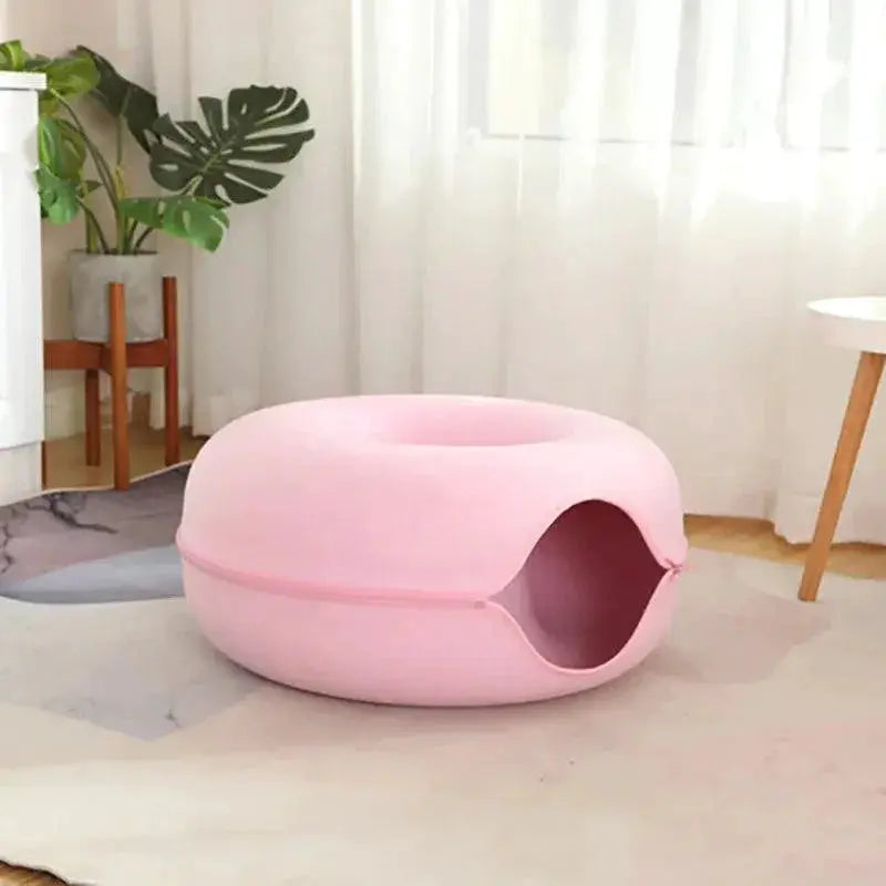 Interactive Donut Cat Bed Tunnel For Two Cats Durable Felt