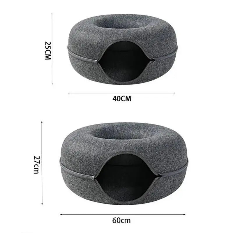 Interactive Donut Cat Bed Tunnel For Two Cats Durable Felt